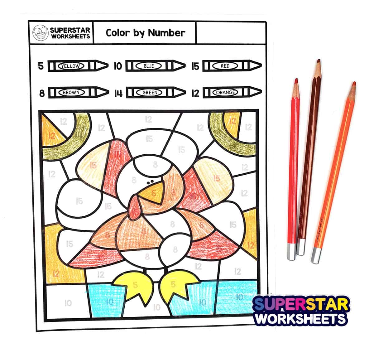 thanksgiving colornumber - superstar worksheets